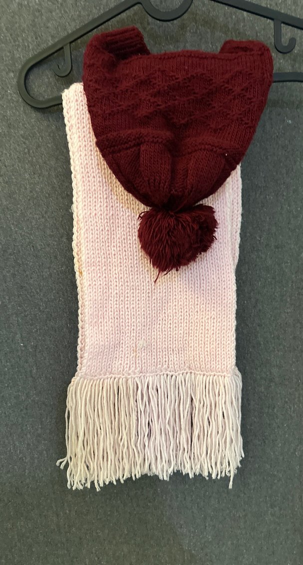 Bordo Bere ve Pembe Örgü Atkı Seti - Görsel 2