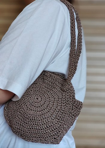 Kahve Örgü Bohem Kadın Çanta - Görsel 5