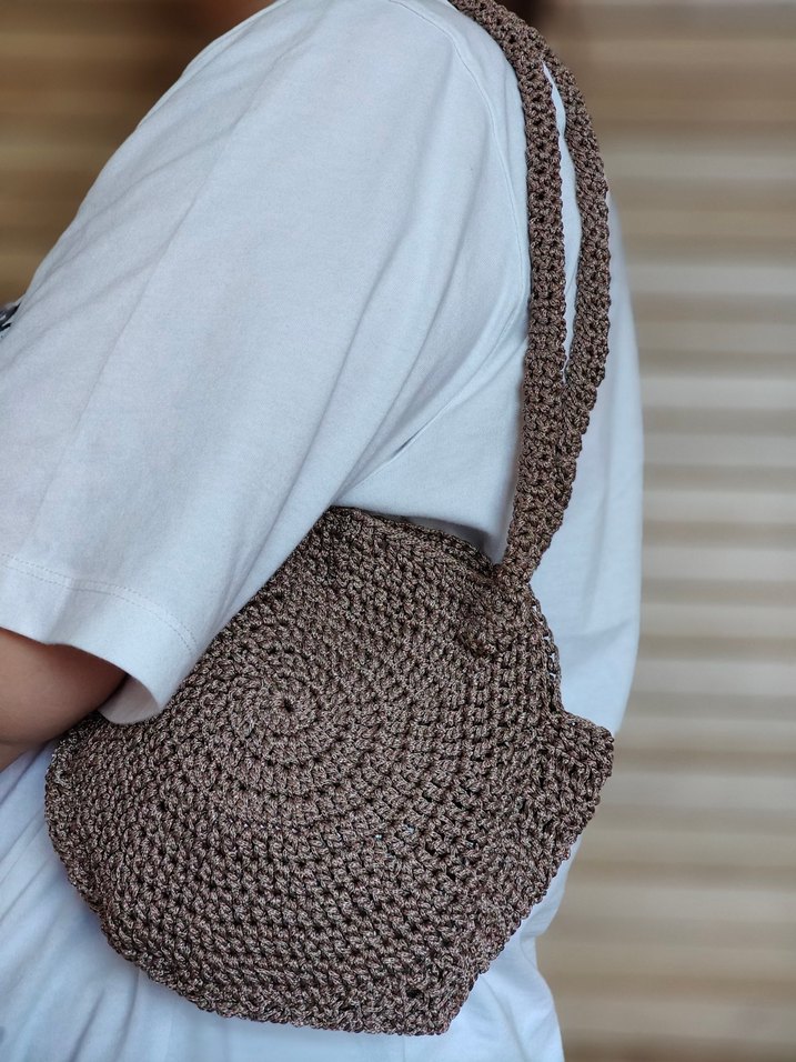Kahve Örgü Bohem Kadın Çanta - Görsel 5