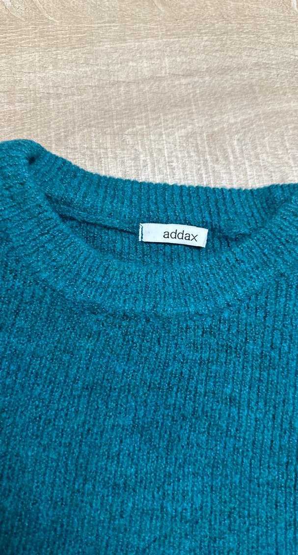 Turkuaz Renkli, Bisiklet Yaka, Örgü Kadın Kazak - Görsel 2