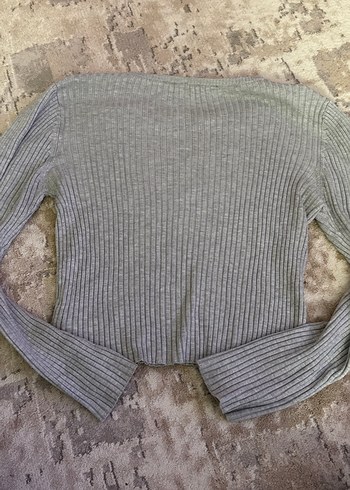 Gri Kadın Fitilli Yün Kazak - Görsel 3