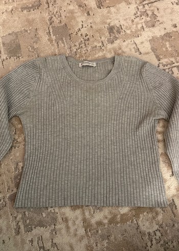 Gri Kadın Fitilli Yün Kazak - Görsel 2