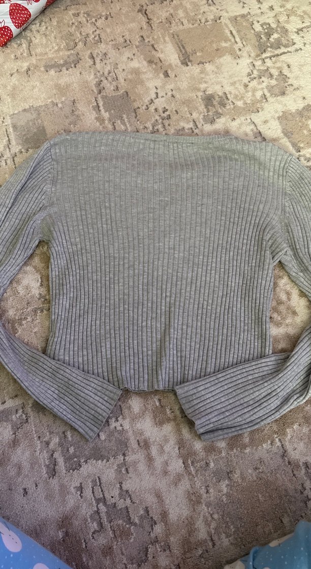 Gri Kadın Fitilli Yün Kazak - Görsel 3