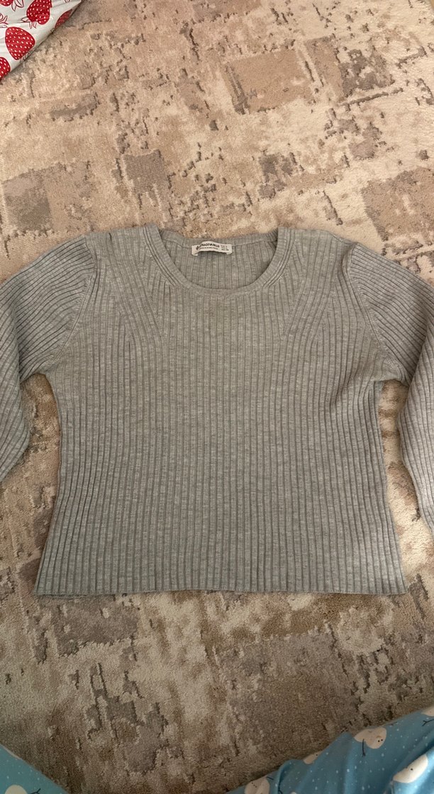 Gri Kadın Fitilli Yün Kazak - Görsel 2