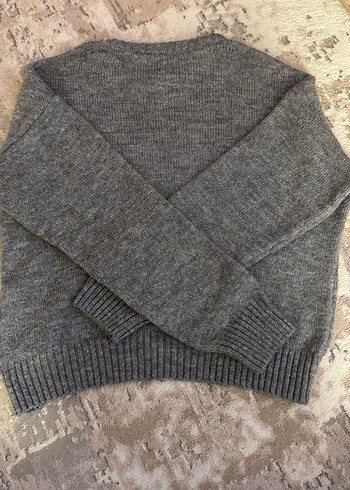 Gri Yünlü Kadın Triko Kazak - Görsel 3