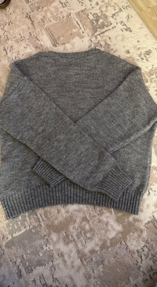 Gri Yünlü Kadın Triko Kazak - Görsel 3