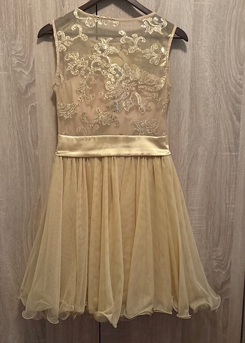 Bej Nakışlı Midi Dantel Abiye Elbise - Görsel 2