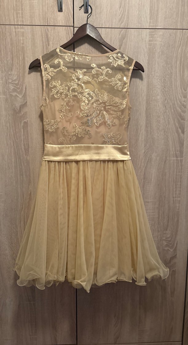 Bej Nakışlı Midi Dantel Abiye Elbise - Görsel 2