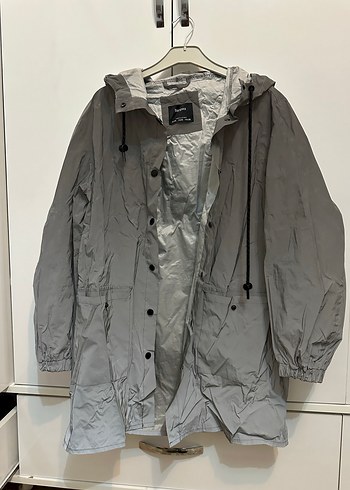 Gri kadın Midi Boy Düğmeli Yağmurluk - Görsel 2