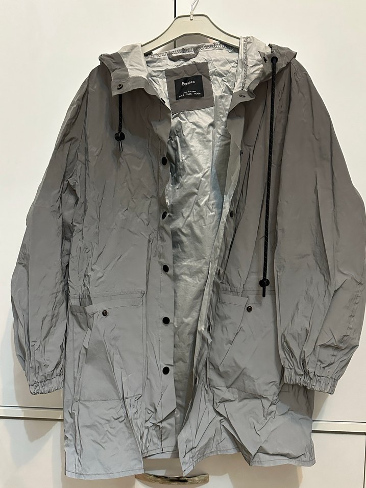 Gri kadın Midi Boy Düğmeli Yağmurluk - Görsel 3