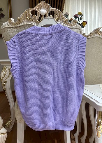 Nakışlı Mor Kolsuz Örgü Süveter - Görsel 2