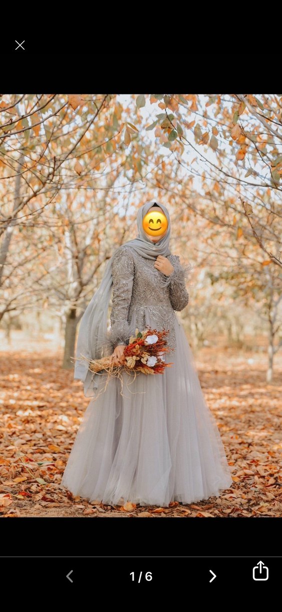 İnci İşlemeli Gri Uzun Abiye Elbise - Görsel 3