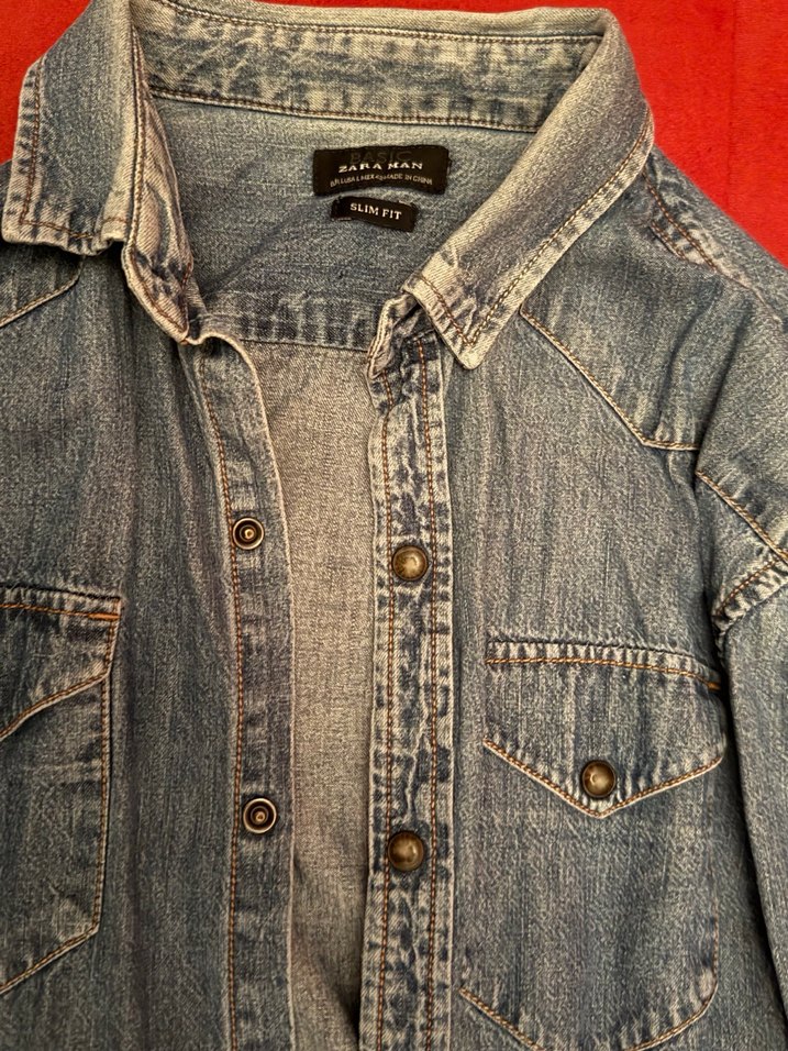 Düğmeli Gri erkek Denim Ceket - Görsel 2