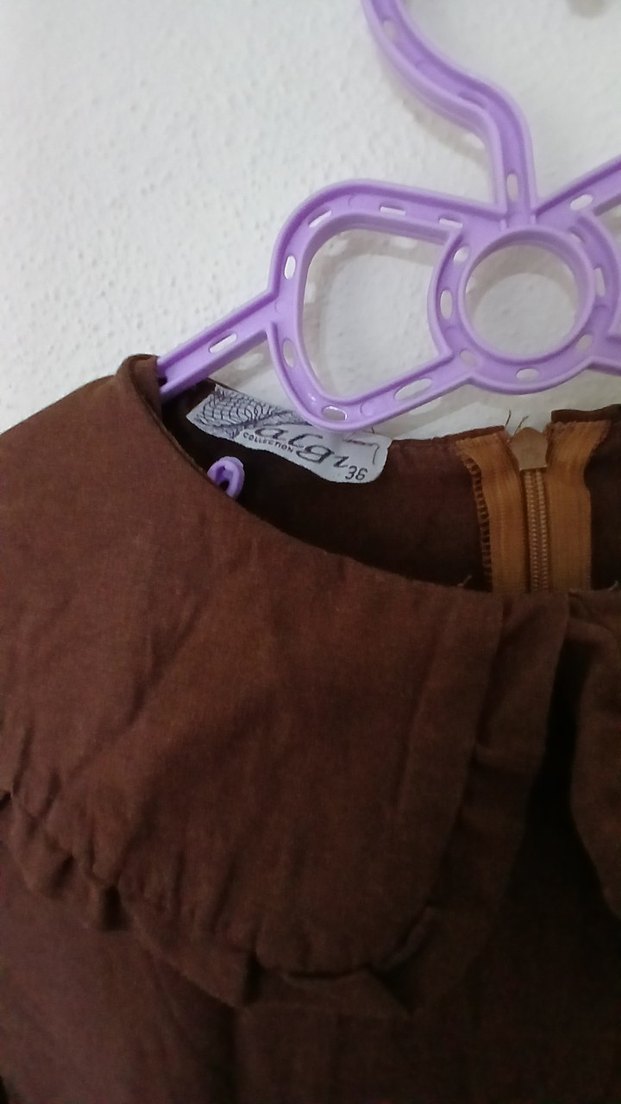 Uzun Kahverengi  Elbise - Görsel 4