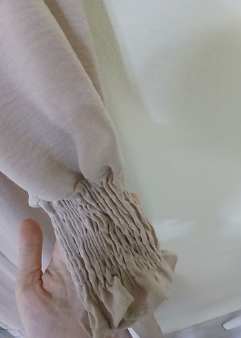 Diger Bej Uzun Kollu Fırfırlı Uzun Elbise - Görsel 3