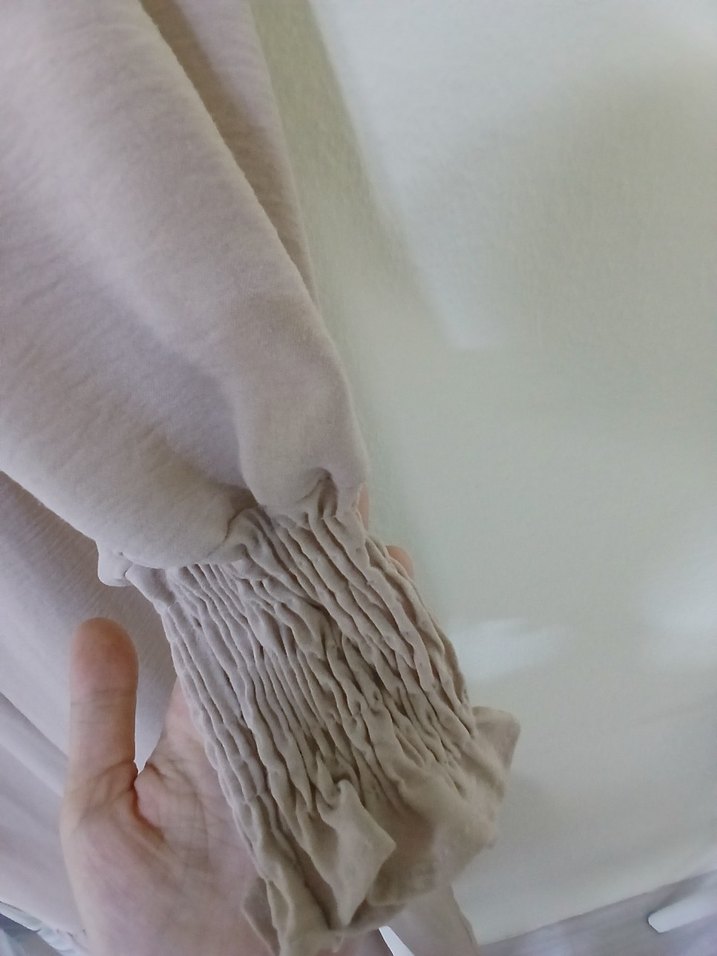 Diger Bej Uzun Kollu Fırfırlı Uzun Elbise - Görsel 3