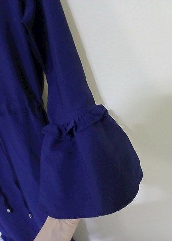 Lacivert Uzun Kollu Fırfırlı Elbise - Görsel 4