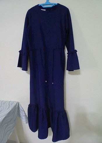 Lacivert Uzun Kollu Fırfırlı Elbise - Görsel 2