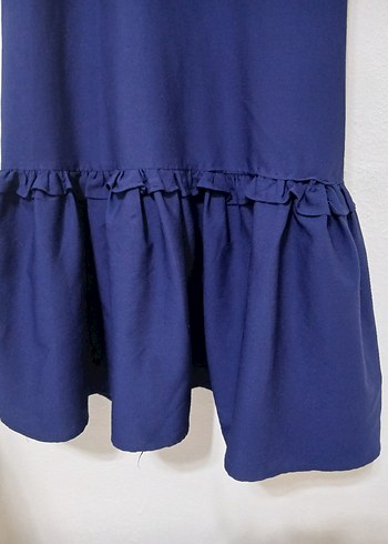 Lacivert Uzun Kollu Fırfırlı Elbise - Görsel 5