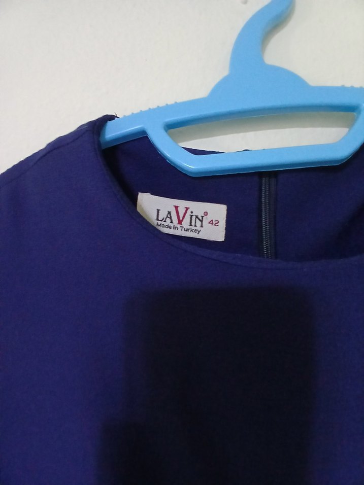 Lacivert Uzun Kollu Fırfırlı Elbise - Görsel 3