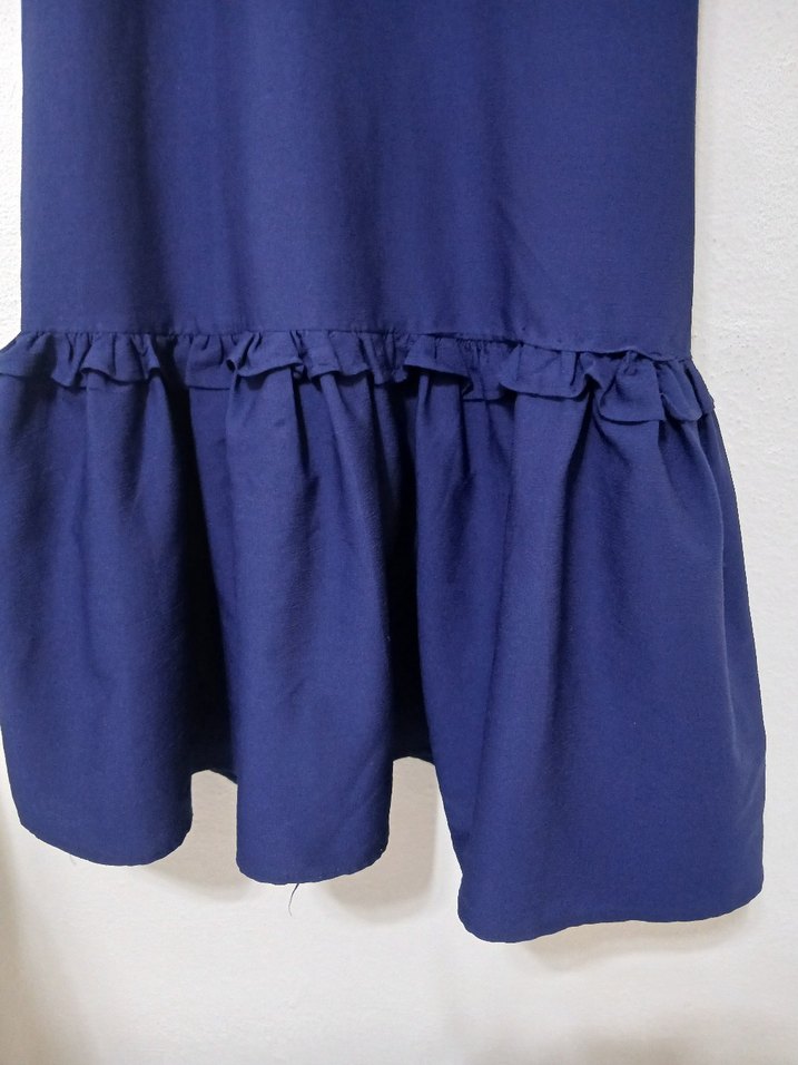 Lacivert Uzun Kollu Fırfırlı Elbise - Görsel 5