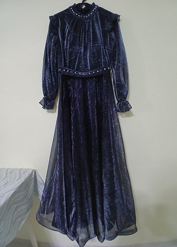 Uzun Lacivert Kadın Abiye Elbise - Görsel 2