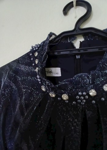 Uzun Lacivert Kadın Abiye Elbise - Görsel 5