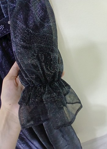 Uzun Lacivert Kadın Abiye Elbise - Görsel 7