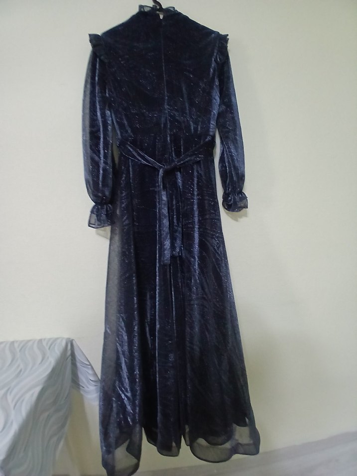 Uzun Lacivert Kadın Abiye Elbise - Görsel 3