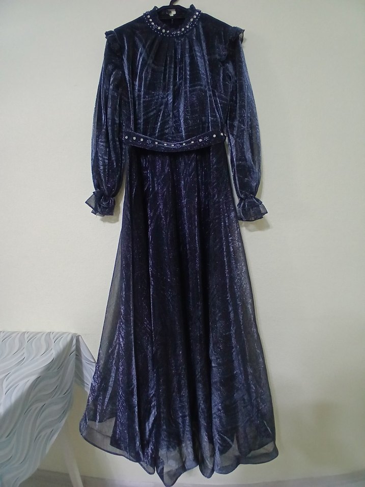 Uzun Lacivert Kadın Abiye Elbise - Görsel 2