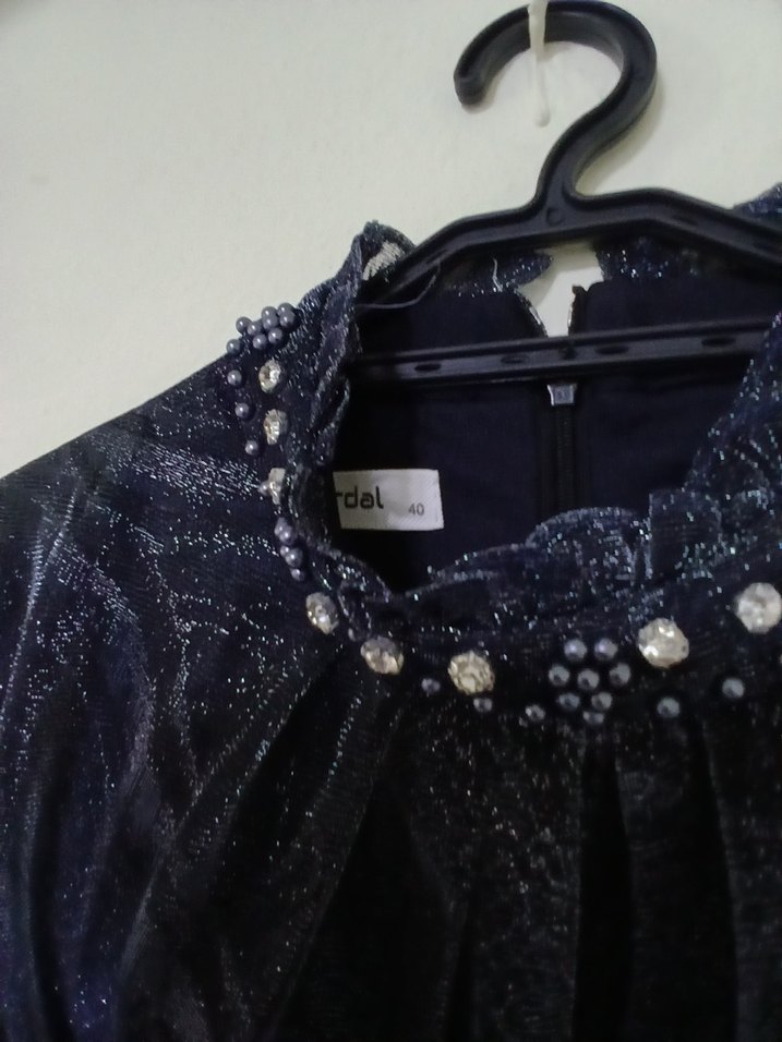 Uzun Lacivert Kadın Abiye Elbise - Görsel 5