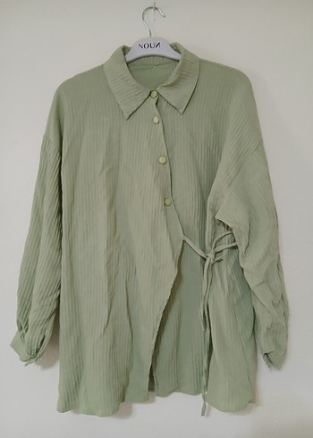 Düğmeli Yeşil Kadın Gömlek - Görsel 2