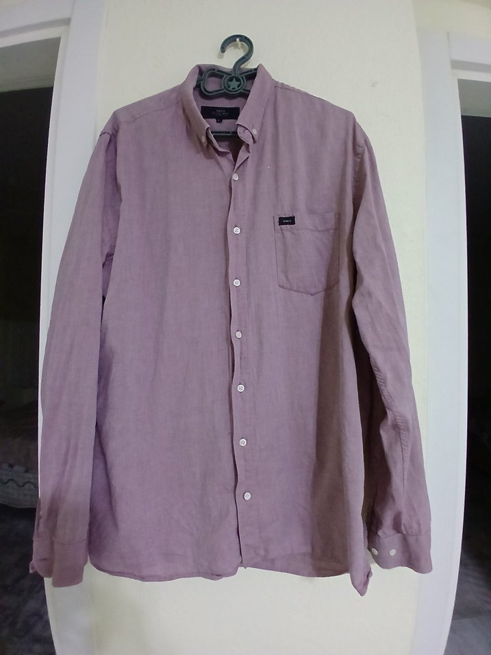 Erkek Pastel Pembe Keten Gömlek Uzun Kollu - Görsel 2