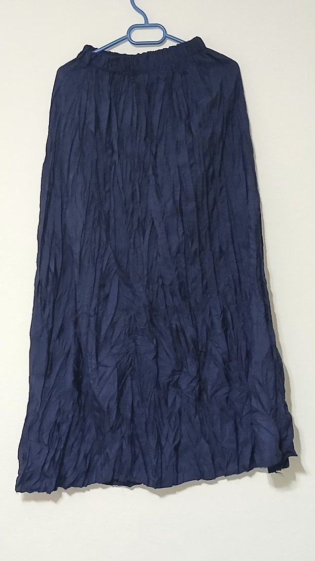 Kadın Lacivert Kırışık Kloş Etek - Görsel 3