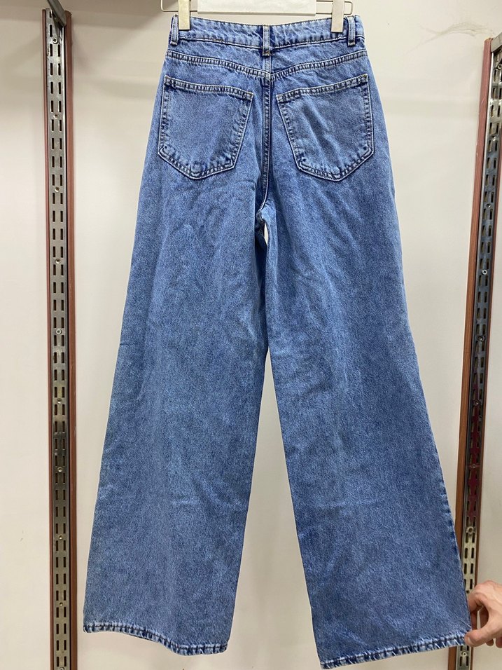 Mavi Batik Desenli Bol Kesim Kadın Kot Pantolon - Görsel 4