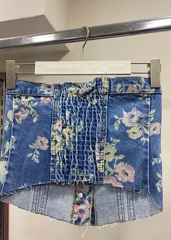 Çiçek Desenli Düğmeli Kot Bustiyer - Görsel 5