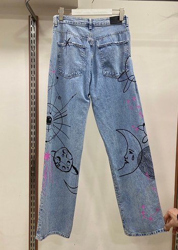 Baskılı Mavi Kadın Denim Pantolon - Görsel 4