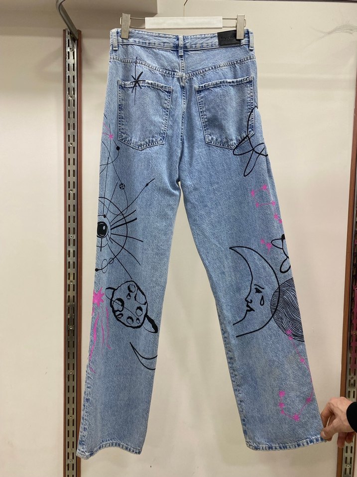 Baskılı Mavi Kadın Denim Pantolon - Görsel 4