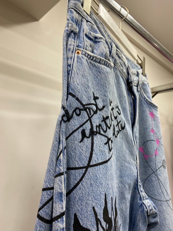 Baskılı Mavi Kadın Denim Pantolon - Görsel 3