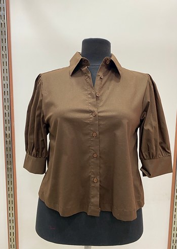 Kahverengi Düğmeli  Kadın Gömlek - Görsel 2