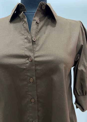 Kahverengi Düğmeli  Kadın Gömlek - Görsel 3
