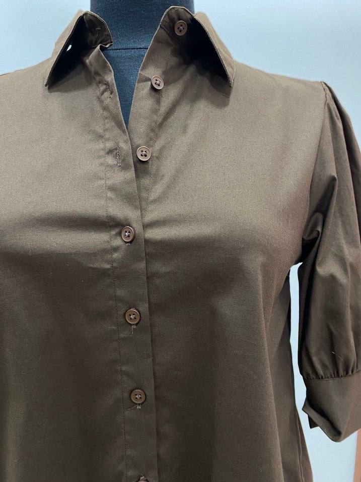 Kahverengi Düğmeli  Kadın Gömlek - Görsel 3