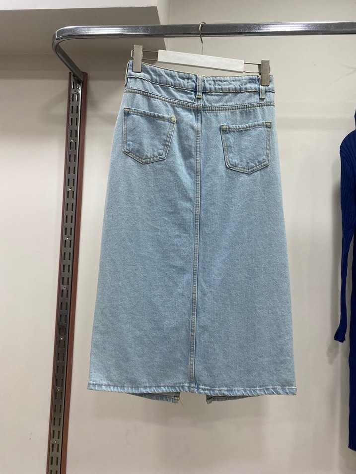 Açık Mavi Kot Midi Etek - Görsel 2