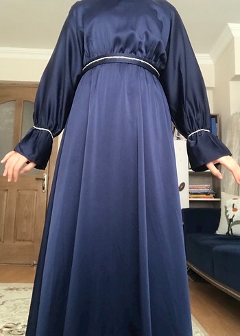 Tesettür Lacivert saten abiye - Görsel 5