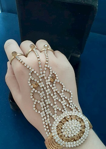 Altın Renkli İşlemeli Kadın El Zinciri - Görsel 5