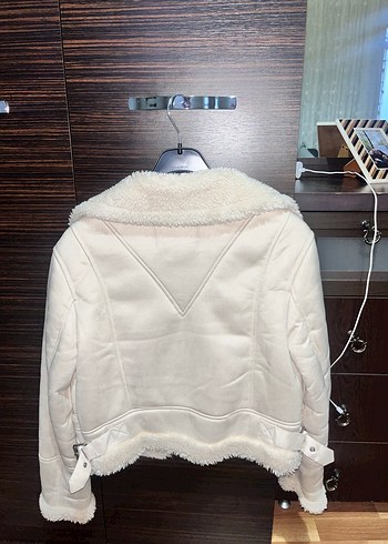 Beyaz Süet Kadın Ceket, Kürklü, Günlük - Görsel 2