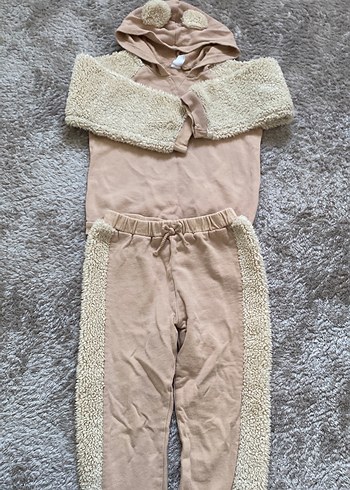 Kız Çocuk Bej Kapüşonlu Sweatshirt ve Eşofman