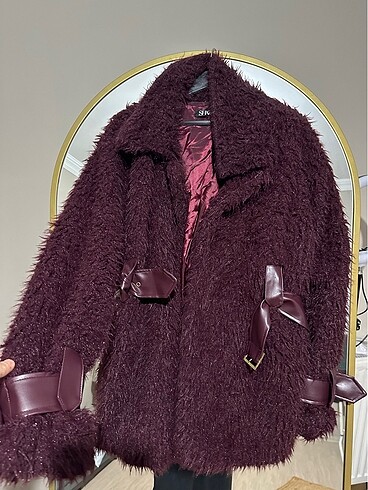 Tasarım bordo peluş mont