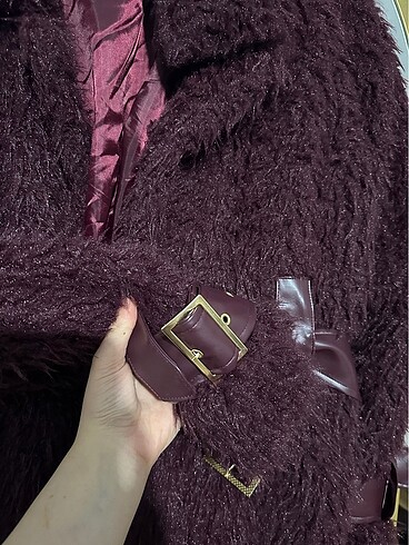 Tasarım bordo peluş mont - Görsel 2