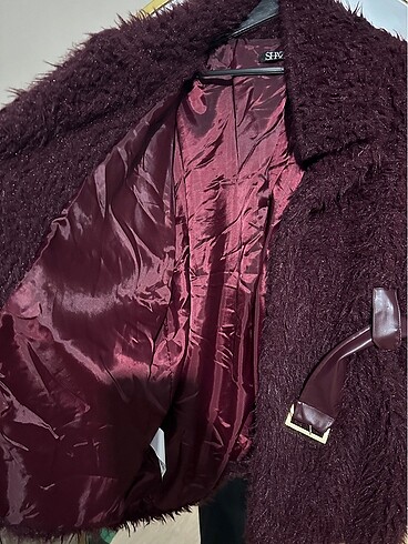 Tasarım bordo peluş mont - Görsel 4